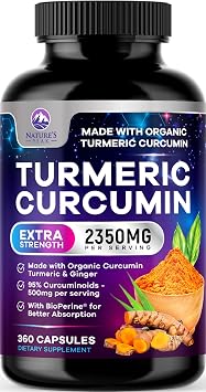 Turmeric Curcumin Supplement - 1750mg Organic Turmeric Per Serving - 95% Curcuminoids, Ginger & BioPerine Black Pepper for Best Absorption - Natural Vegan Joint Support, Bottled in USA - 360 Capsules