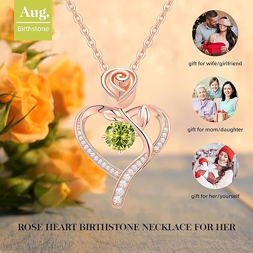 Miniatura 3 de Meeshi Collar de corazón de rosa para mujer, regalos de cumpleaños, collares de aniversario para esposa, regalo de joyería para mamá, cumpleaños,