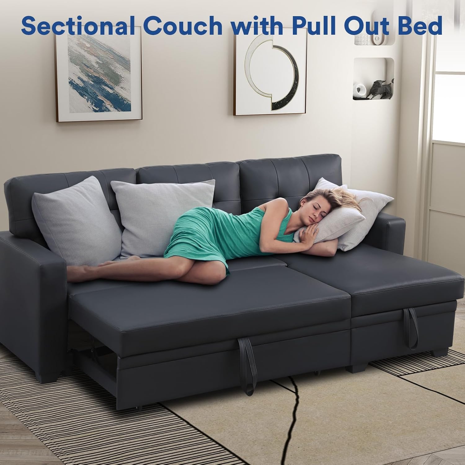 Rovibek 4-in-1 Convertible L Shaped Sofa Bed, 82" Sleeper Sofa Couch with Pullout Bed, Convertible Sleeper Sofa with Storage Chaise, Small Couches for Paces, Living Room, Office, Apartment