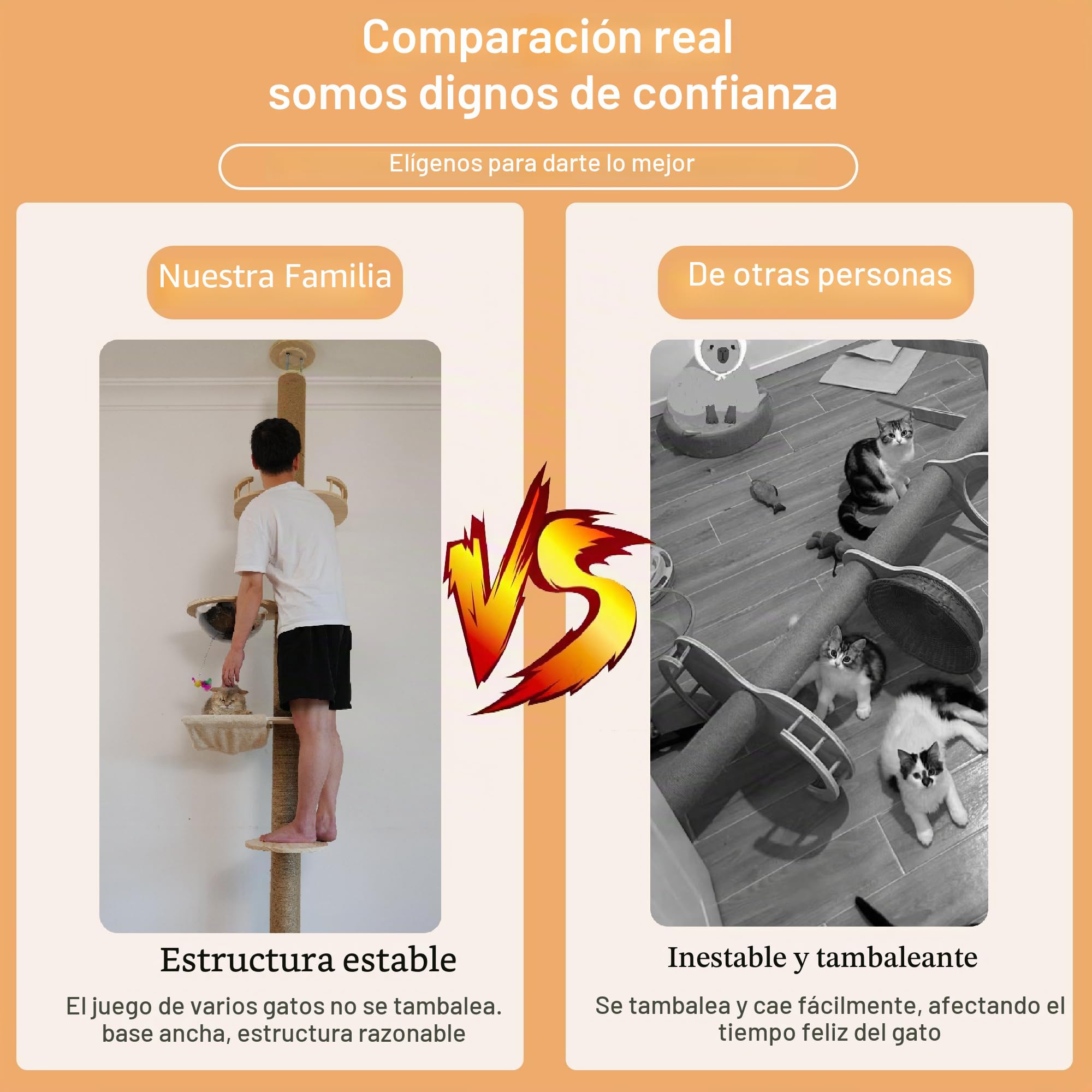 Árbol rascador para gatos de piso a techo, altura (127-304,8 cm), ajustable, 5 niveles de cáñamo, árbol rascador alto, árbol robusto para gatos para interiores y exteriores