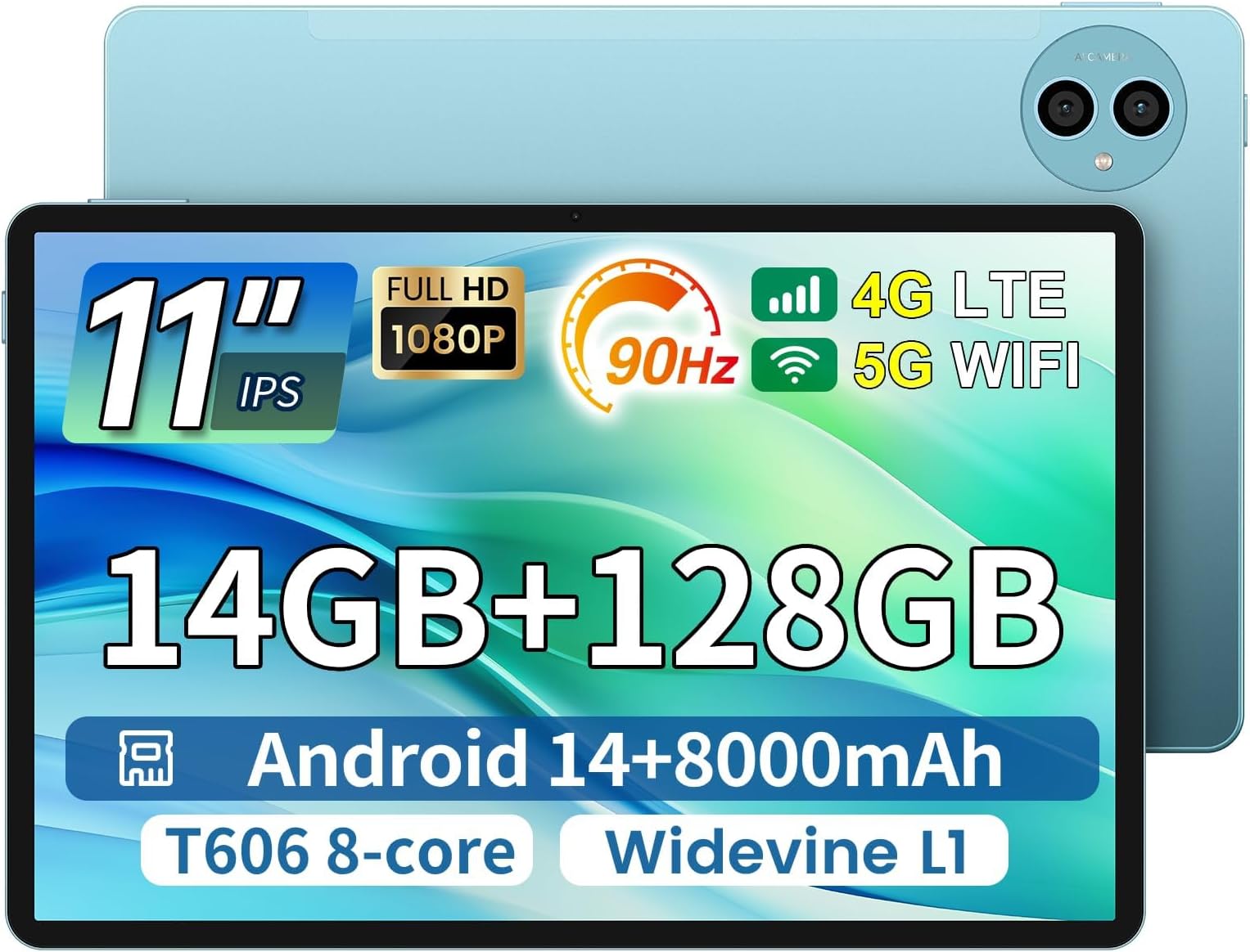 Tablet 11 inch Android 14 Tablets, P50 14GB+128GB,1TB Expand, Widevine L1 Compatible 8-Core Tablet with 5G WiFi, 8000mAh, 4G LTE, Dual 13MP Camera, 1280x800 IPS Screen, GPS