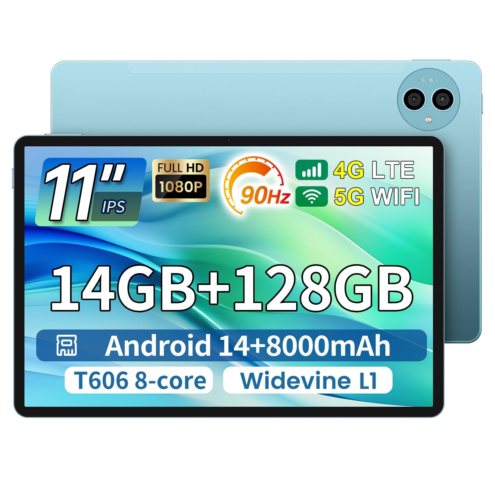 TECLAST Tablet 11 inch Android 14 Tablets, P50 14GB+128GB,1TB Expand, Widevine L1 Compatible 8-Core Tablet with 5G WiFi, 8000mAh Battery, 13MP Camera, 11" IPS Big Screen, GPS