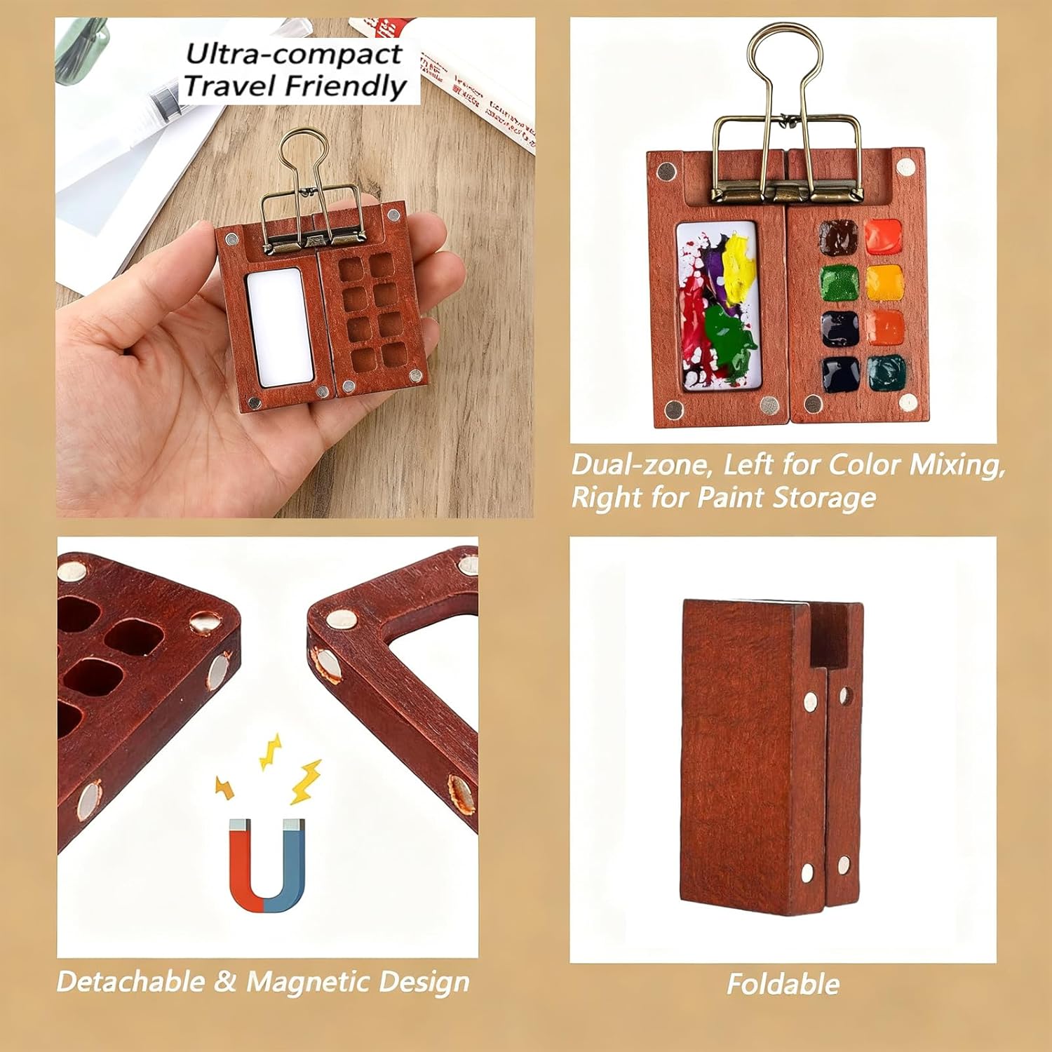 Mini Watercolor Paint Kit, Mini Watercolor Travel Set, Wood Pocket Palette Travel Paint Kit with Carry bag, 12 Paint, Brush, Sketchbook & Copper Clip for Painters, Art Lovers Outdoor or Urban Sketchers - Image 6