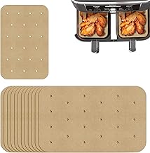 200PCS Air Fryer Paper Liners, Non-Stick Perforated Baking Liners Disposable, Rectangle Cooking Unbleached Dual Parchment Papers Compatible with Ninja AF400UK AF300UK Tower Salter(5.5 x 8 inches)