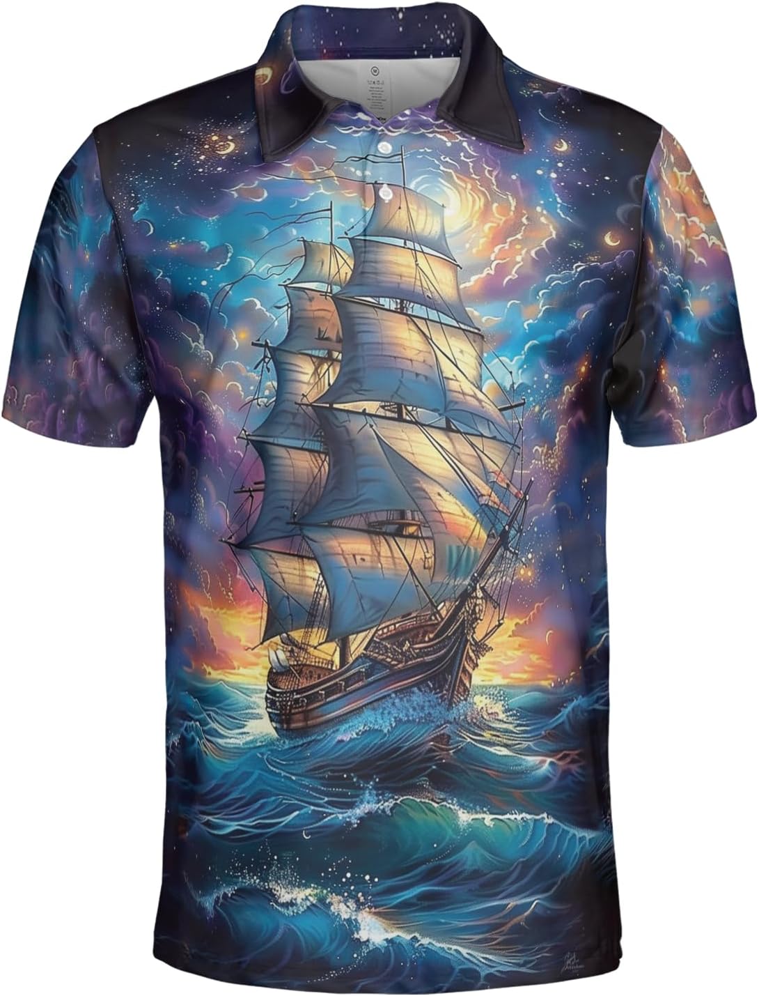 Sailor Ship Polo Shirts for Men - Boat Painting Men's Regular Fit Quick Dry Golf Polo Shirt Series 10