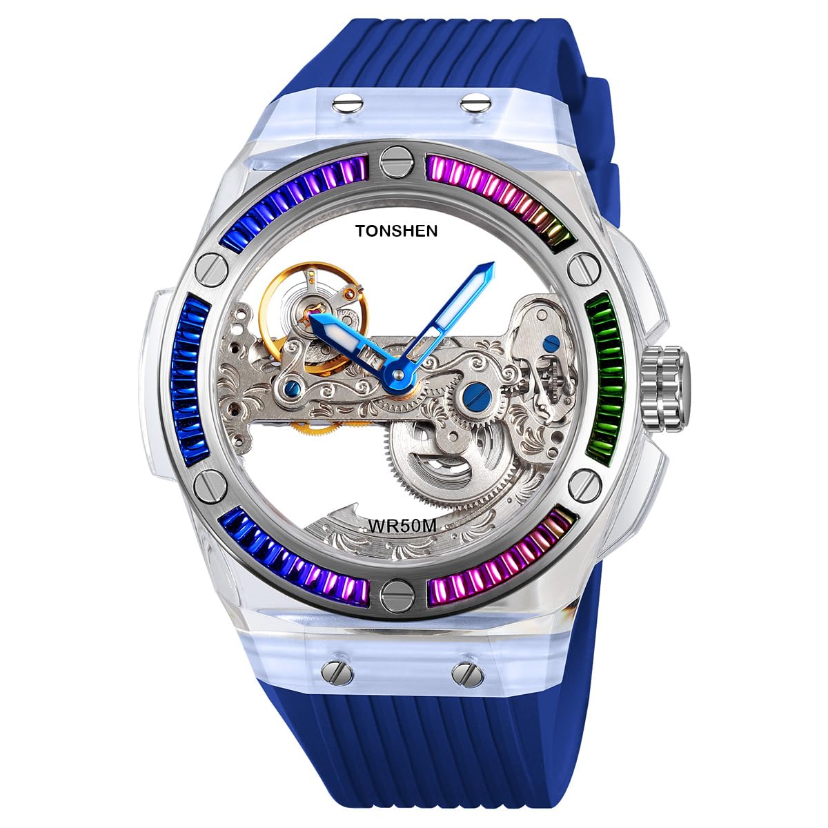 TONSHEN Fashion Acero Inoxidable Relojes da Unisex Analógico Automático Maquinaria Impermeable Reloj de Pulsera Goma Correa Hombres y Mujeres