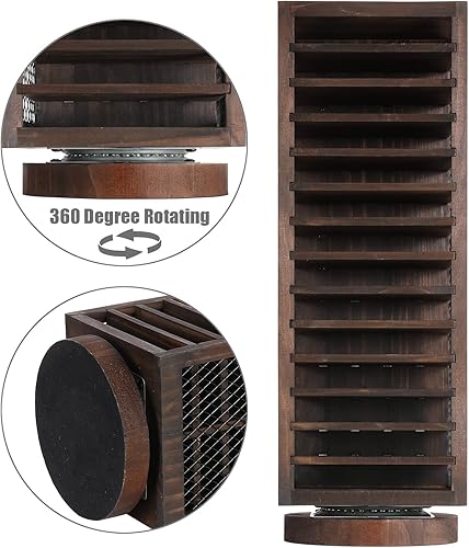 Miniatura 5 de FARM IN Almacenamiento de cinta de casete, diseño giratorio de 360 grados, torre de cassette estilo granja, doble cara de 28 ranuras, madera maciza