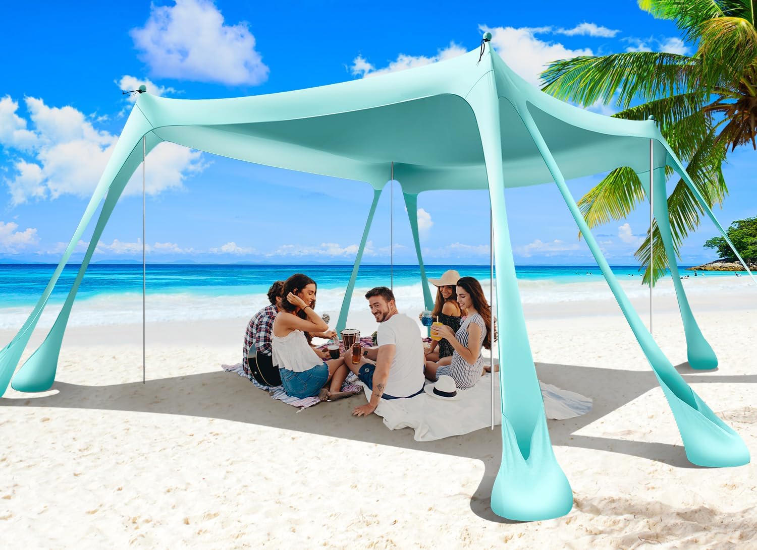 beach tent canopy pop up shade 10x10ft sun shelter portable family upf50+ with 8 sandbags-2 sand shovel-4 aluminum poles-ground pegs-carrying bag for outdoor camping fishing backyard picnic ( used)