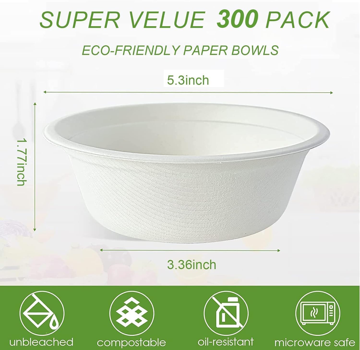 300 Pack 12 OZ Disposable Paper Bowls Compostable Biodegradable Soup Bowls Made of Natural Bagasse, Heavy-duty Bowls for Milk Cereals, Snacks, Salads - Image 2