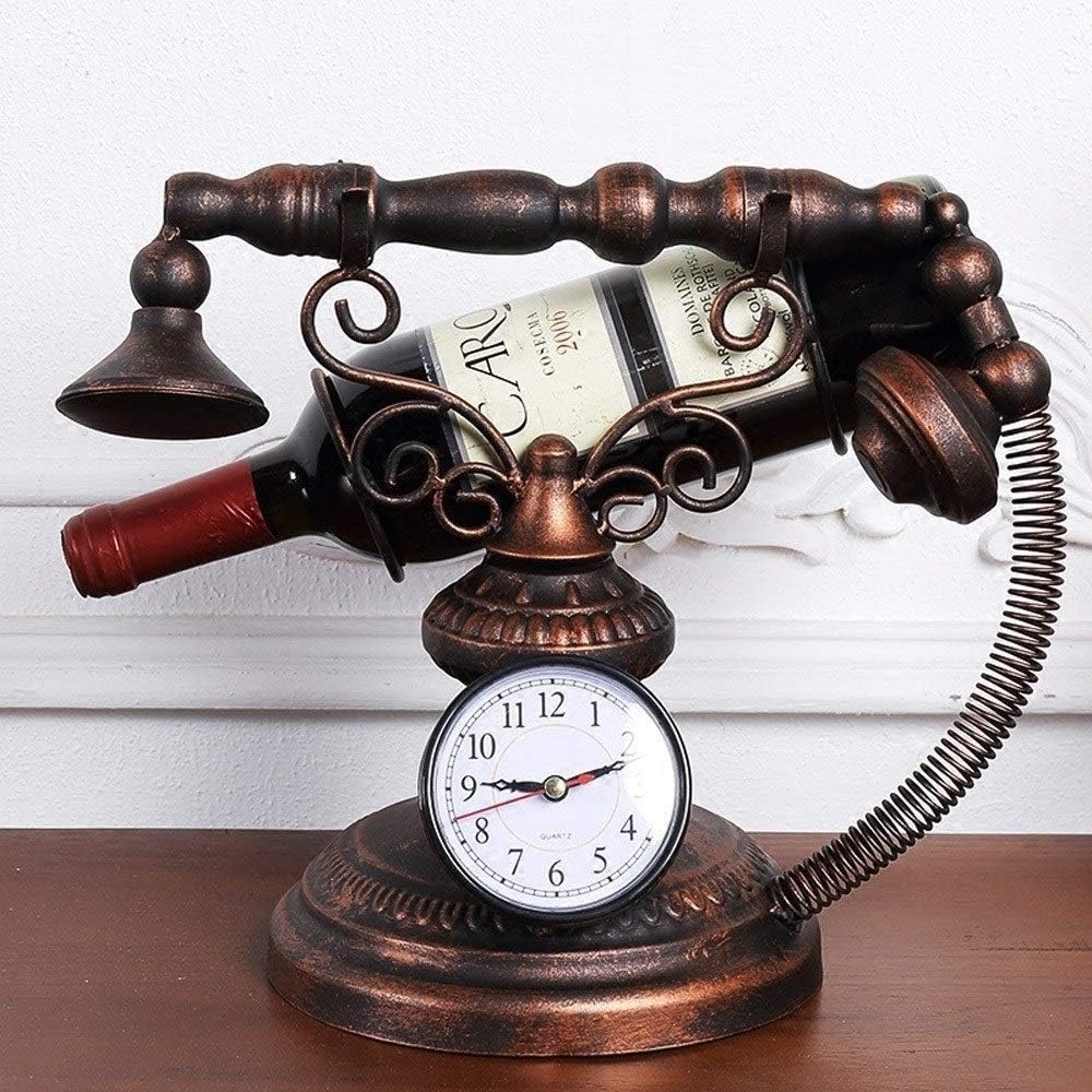 1-bottle Traditional Metal Phone Wine Rack Creative Classical Living Room Kitchen Desktop Wine Display Holder Retro Restaurant Hotel Tabletop Decoration Wine Shelf Stand (Color : Red copper)