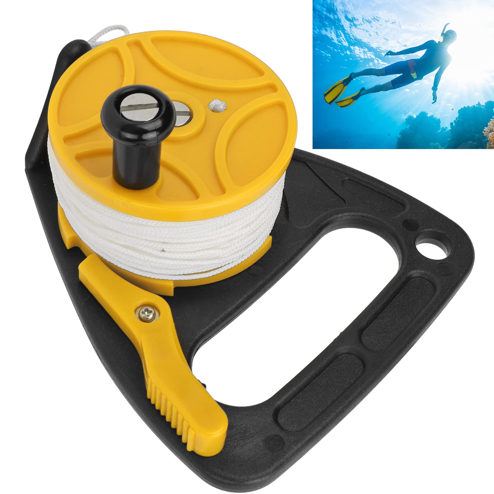 Carrete de Buceo con Hilo de Nailon de 46 M ,Carrete de Pesca Multiusos ,Construcción de PC Resistente ,Accesorios de Repuesto para Buceo Grande ,Snorkel (rueda amarilla)