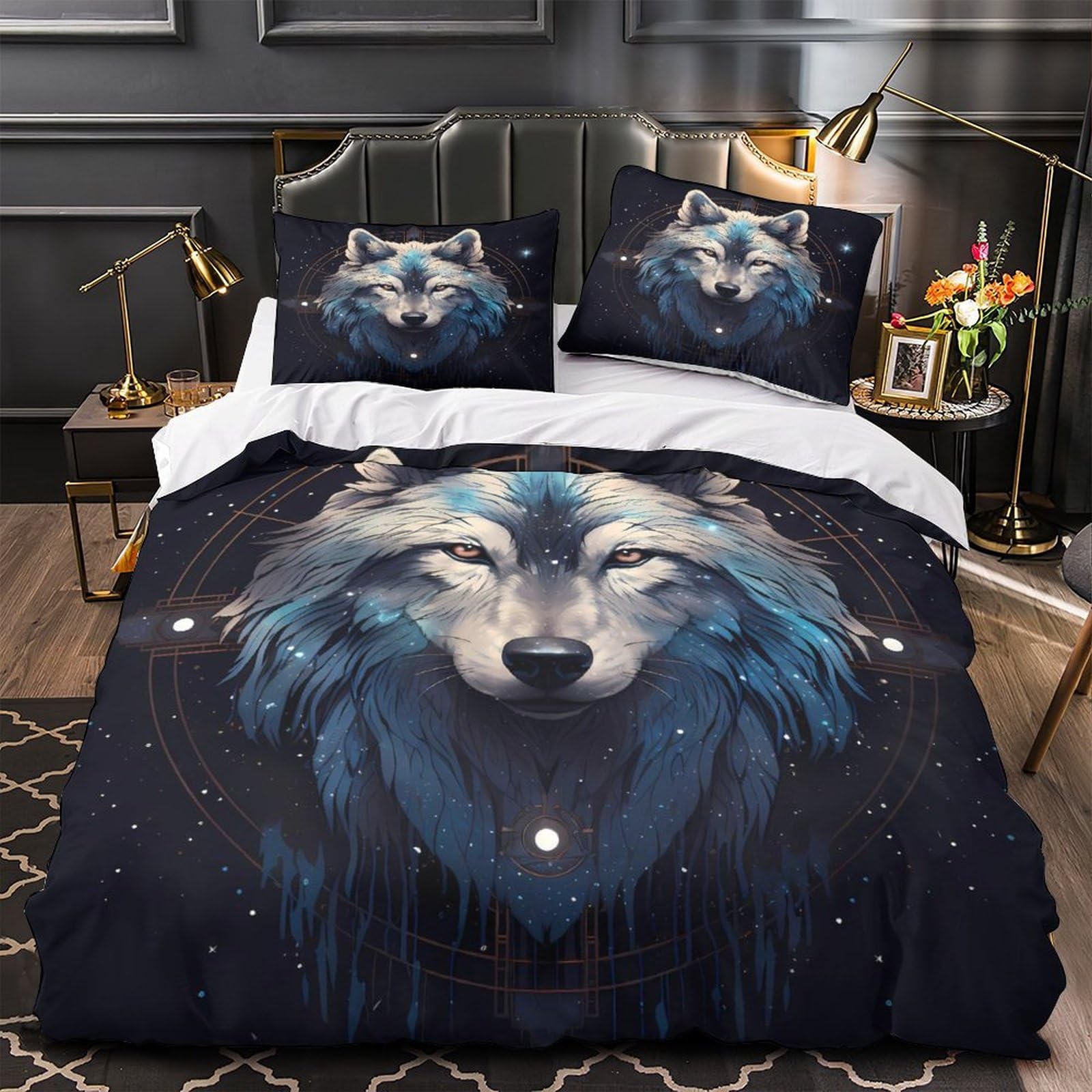 Housse de couette loup imprimé 3D microfbre 200x200