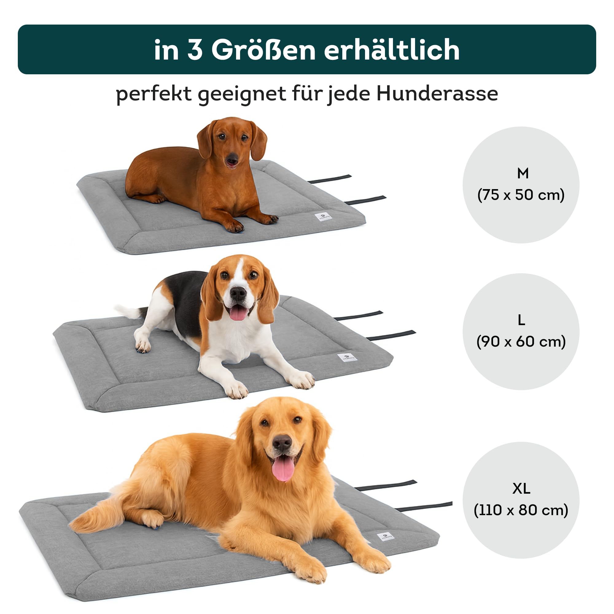 Hundedecke für Unterwegs, 110 x 80cm – Waschbar, Orthopädisch, Wasserdicht – Hochwertiges Design – Hundedecke Outdoor, Hundematte Auto (Grau, Größe XL)