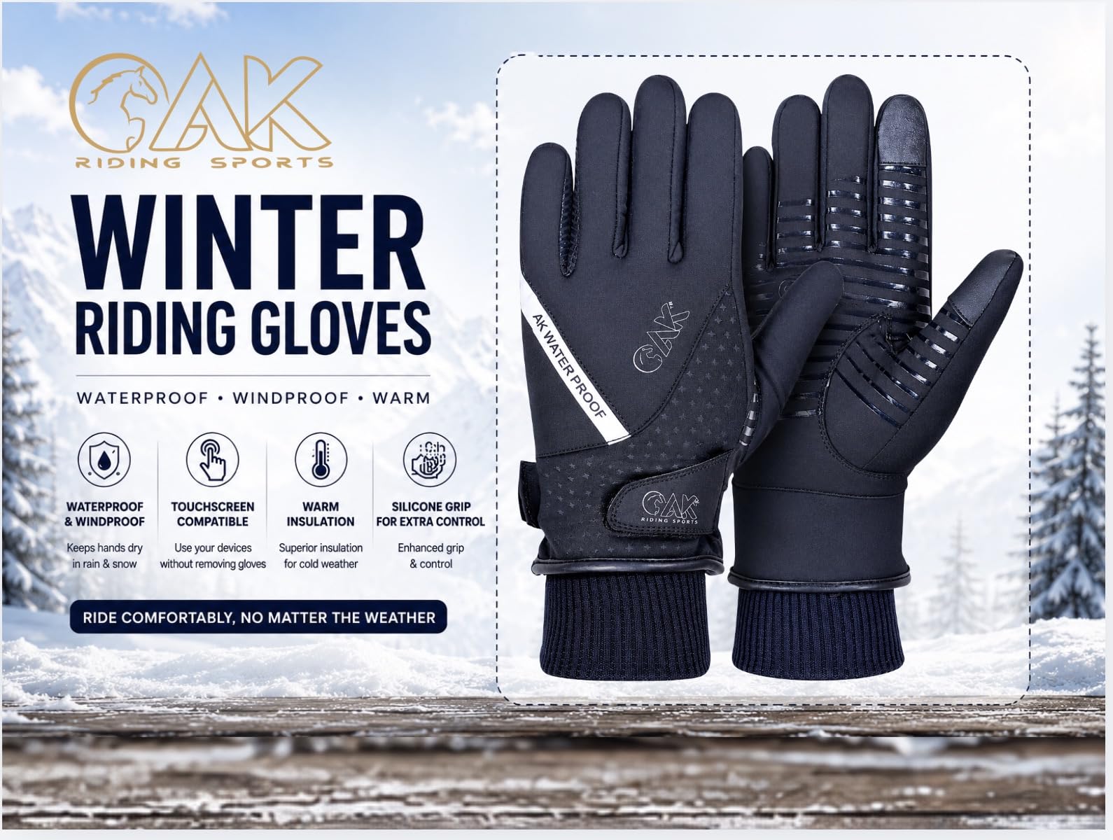 AK AKRS-8391 - Guanti invernali impermeabili per equitazione, colore: Nero