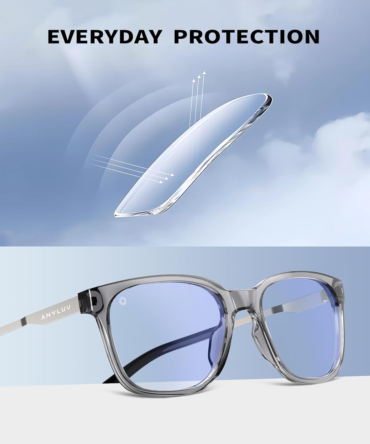 ANYLUV Blue Light Glasses for Men, Lightweight Computer Gaming Glasses, Stylish Anti Eyestrain Blue Light Blocking Men