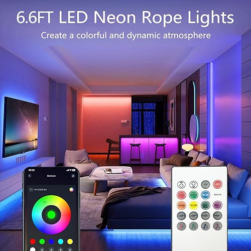 Miniatura 2 de Cuerda de luces de neón de 6.6 pies, control de luz LED flexible con aplicacióncontrol remoto, múltiples modos, impermeable IP67 para exteriores,