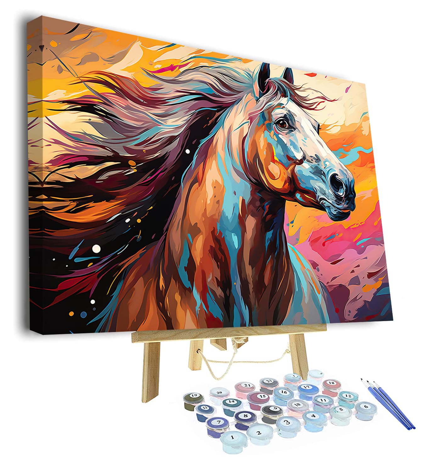 TISHIRON Paint by Numbers Kit for Adults Horse Portrait Adult Paint by Number with Brushes Colorful Background Painting Oil Paint by Numbers DIY Painting Art Crafts for Home Framed 16x20 in