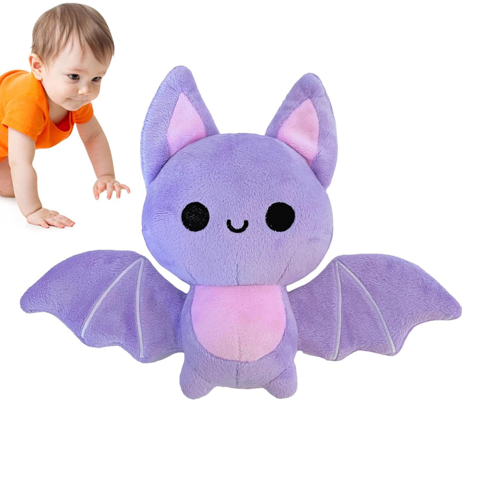 Halloween Plush Bat - Soft Cuddly Bats, Spooky Animal Doll | Pp Cotton Filling With Short Plushs, Three Dimensional Design For Sofa, Car Seat, Bed, And Gift Decor(Purple)(18cm/7.09)