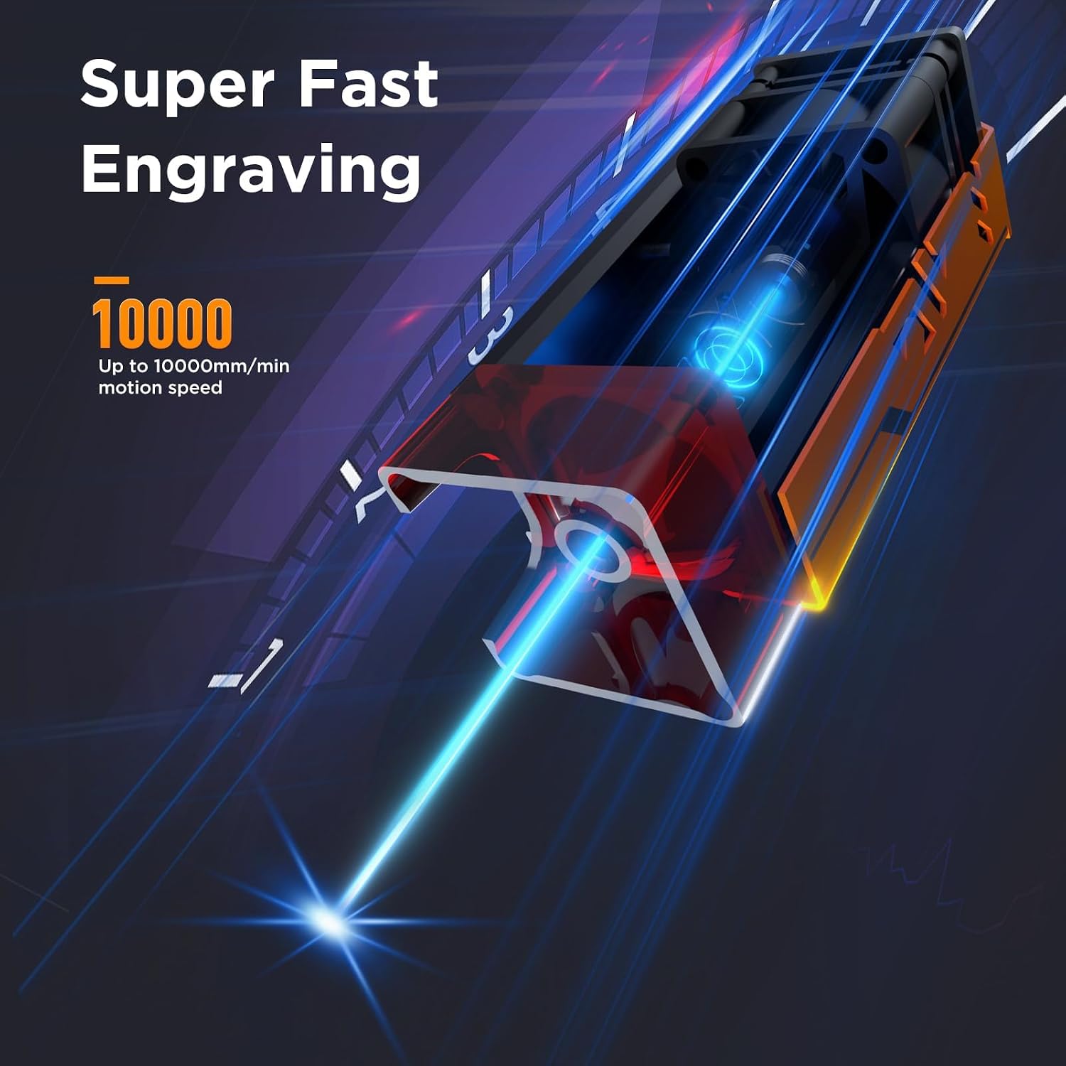 Graphic illustrating super fast engraving speed of 10000mm/min.