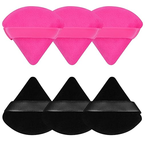 Pimoys 6 Pieces Powder Puff Face Soft Triangle Makeup Puff for Loose Powder Setting Powder, Velour Foundation Sponge Makeup Blender Sponge Beauty Makeup Tool - Black and Red