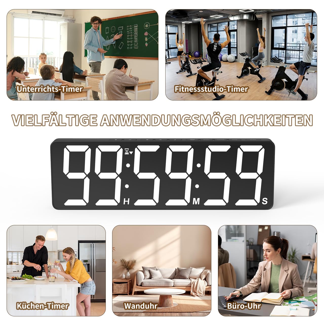 15,7" Digitaler Wandtimer, 99h Countdown/Count-up, RGB, Fernbedienung