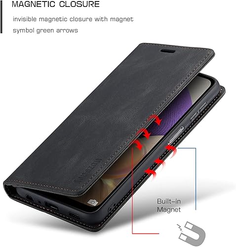 Miniatura 4 de Funda tipo cartera para Samsung Galaxy A32 5G con bloqueo RFID, tarjetero y función atril magnético, funda de cuero con tapa para Samsung Galaxy A32