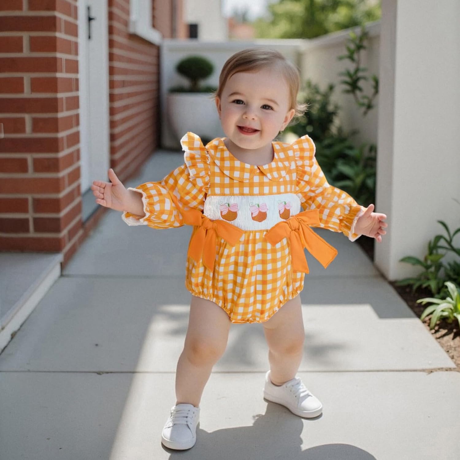 Baby Girl Christmas Outfit Peter Pan Collar Plaid Romper Newborn Thanksgiving Outfits Infant Halloween Clothes - Image 2