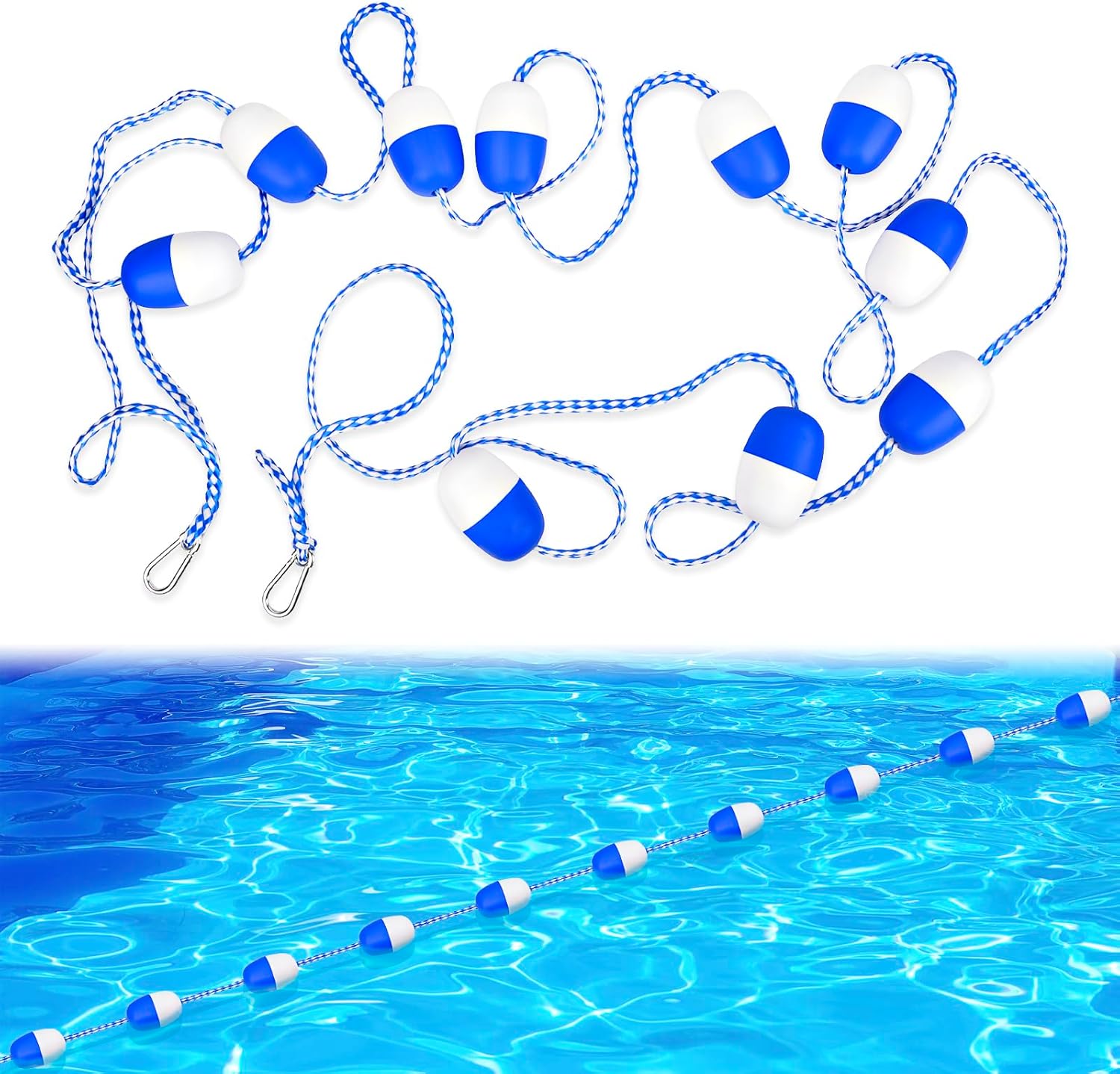 Pool Safety Rope Floats Buoy - 15ft-22ft Adjustable Floating Safety Rope to Divide Pool with 10 Floats and 2 Hooks, Swim Buoy Divider Race Lanes Accessories for Indoor and Outdoor Swimming Pools