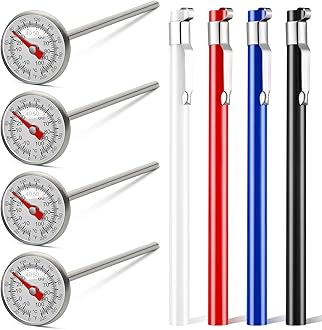 Xuhal 4 Pieces Stainless Steel Kitchen Pocket Thermometer Immediate Read 1 Inch Dial Food Thermometer with 4 Pcs Sleeves for Milk Frothing Oven Meat Cooking Probe Water Grill Coffee BBQ