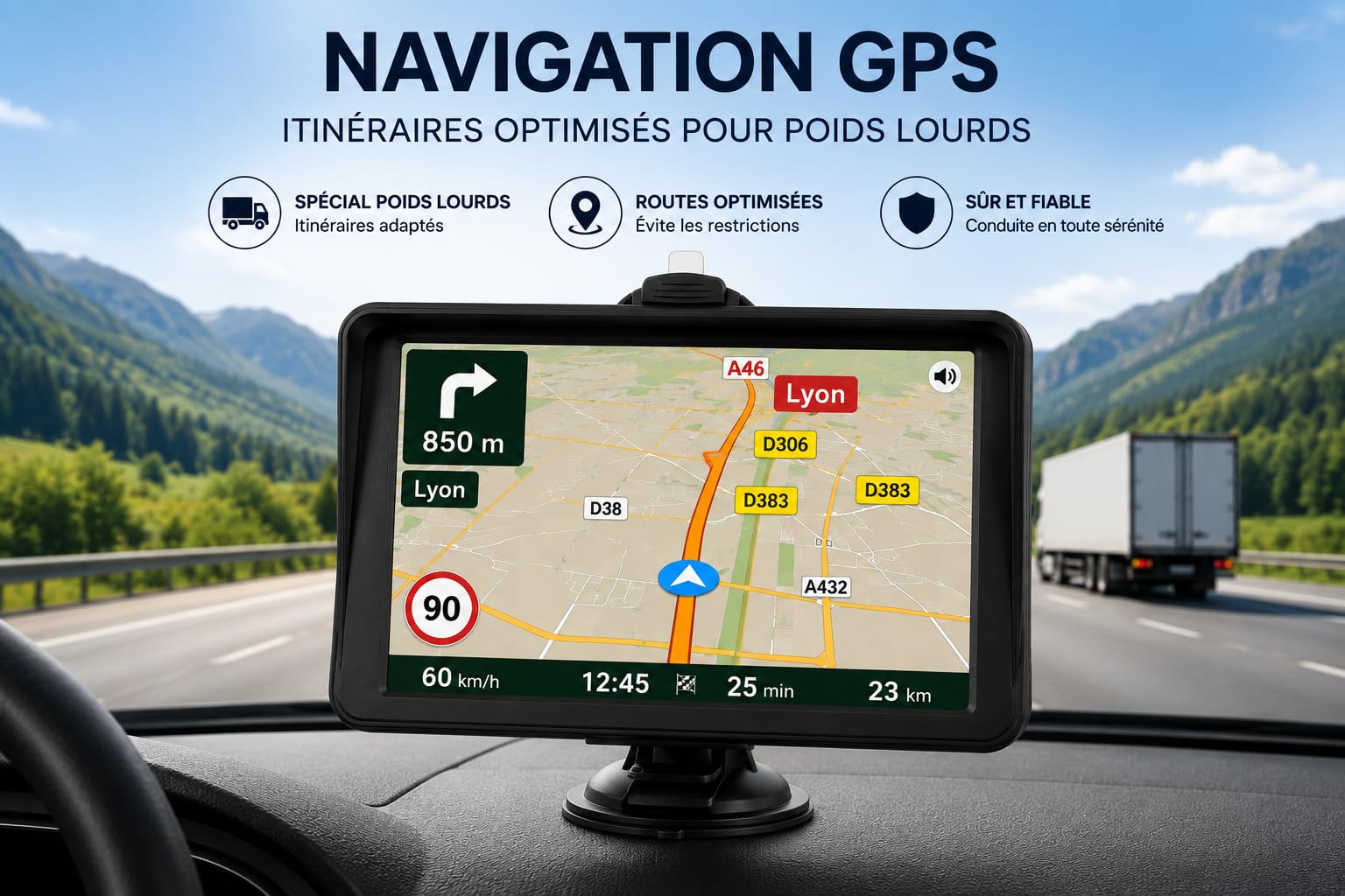 GPS Navigation 7 Pouces, Écran HD Tactile, 8 Go, FM, Multi-Langues, pour Voiture Camion Bus