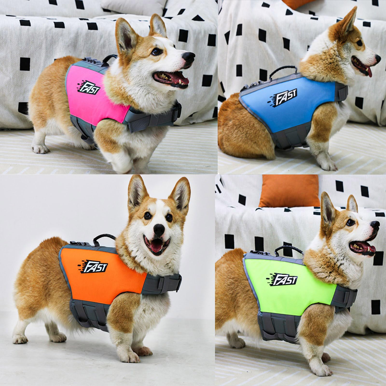 Chaleco de flotación para perros para natación, cinturón ajustable, alta visibilidad, para perros pequeños, medianos, actividades al aire libre, vida reflectante para nadar