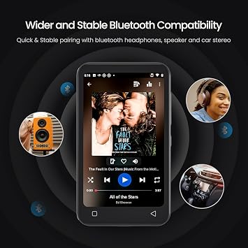 TIMMKOO 80GB Kids MP3 Player with Bluetooth, Parental Controls, Pre-Installed Spotify, Audible, 4 MP4 Player (Black)