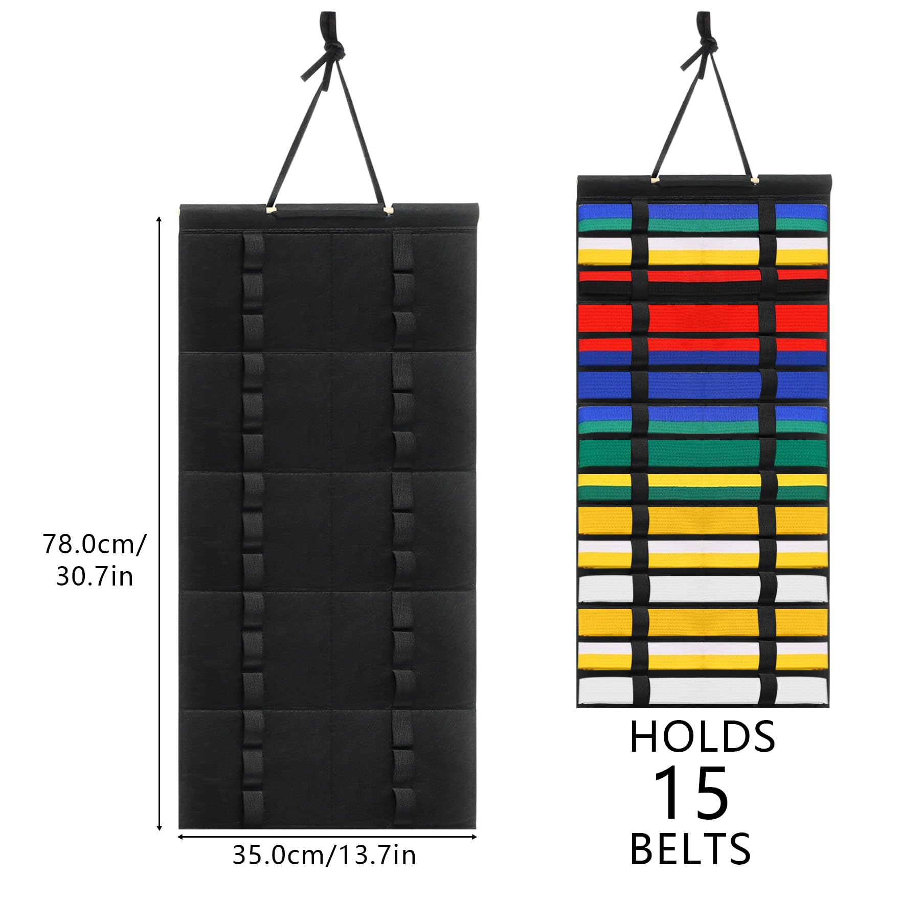 Klmnop 15 Belts Karate Belt Display Rack, Felt Hanging Taekwondo Belt Display, Martial Art Belt Display Holder for Martial Art Learner(Black)