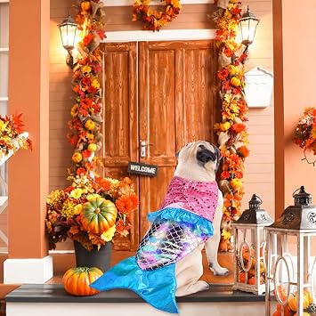 Mermaid Dog Halloween Costumes, Dog Clothes Mermaid Costume for Small Medium Dogs Cats Puppy, Cute Pet Cosplay Outfit for Christmas, Birthday Party Photo Props Dress up Accessories Parade