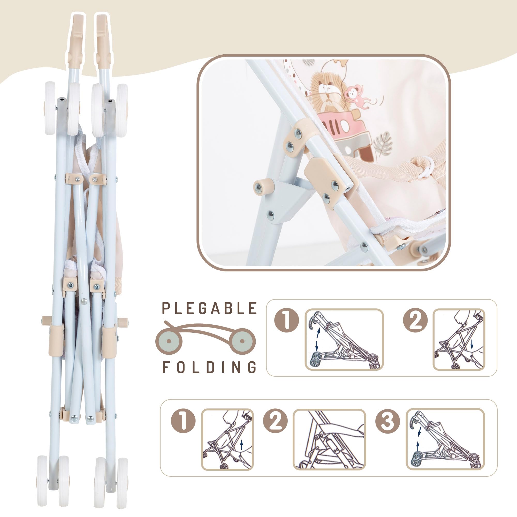 COLORBABY, 44997 - Passeggino per bambole, giocattolo per bambini, design sedia pieghevole, ombrello, 27 x 53 x 56 cm, giocattolo per ragazze, gioco e passeggiate, bambole
