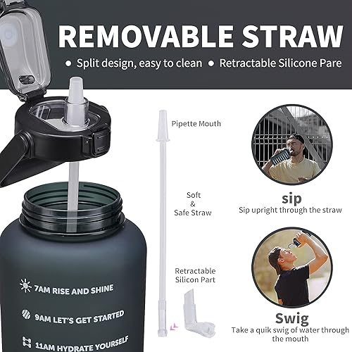 Miniatura 5 de Botella de Agua Motivacional Grande de 64, 100 y 128 onzas, con marcador de tiempo, a prueba de fugas, sin bisfenol A, Botella Grande de agua de