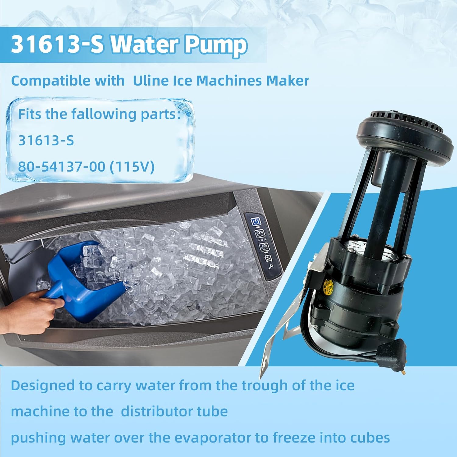 31613-S Water Pump Compatible with Uline Ice Machines Maker Replace# 31613-S 80-54137-00