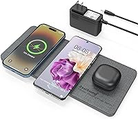 ZealSound WG-3H Triple Wireless Charger Pad: 3x10W Fast Charge for iPhone, AirPods, Galaxy Buds - PU Leather Slim Dock w/24W Adapter