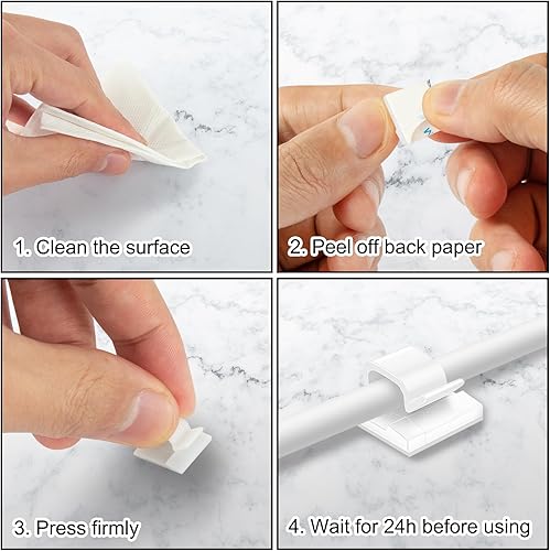 Miniatura 5 de 100 piezas de clips para cables, organizador de cables adhesivo, soporte de cable, clip de cable autoadhesivo, ganchos adhesivos para gestión de