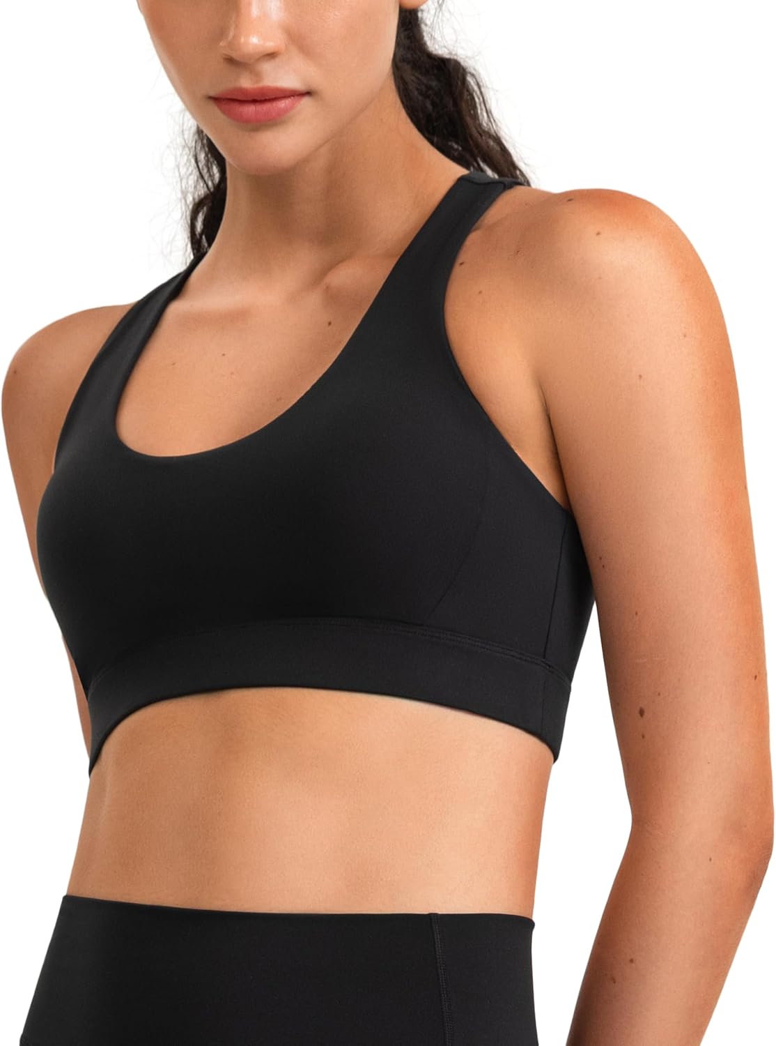 YUNOGA Racerback Sculpt Sports Bra, U Neck High Impact Running Wireless Workout Yoga Bras with Removable Cups Pads