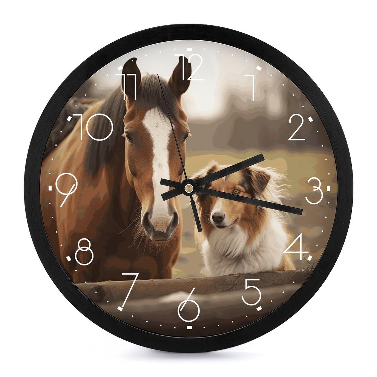 Horloge murale numérique chien et cheval Collie grande pendule décorative de salon à piles