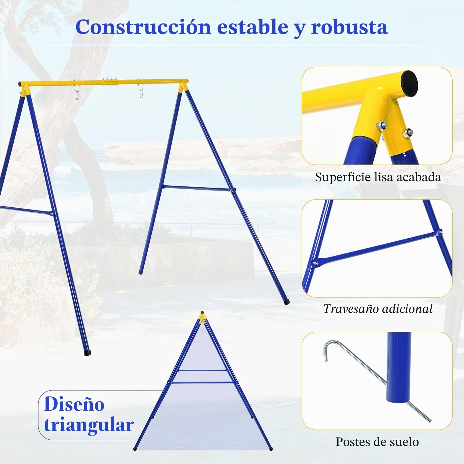RELAX4LIFE Soporte para Columpio Individual de Hierro con Capacidad de Carga de 200 kg, Marco de Columpio con 3 Ganchos para Colgar, 195 x 181 x 184 cm (Marco-1-Amarillo)