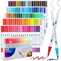 Canetas Brush Pen e Ponta Fina 2 em 1 Kit Profissional para Lettering Caligrafia e Desenho Canetinhas Coloridas Dual Tip para Artistas Estudantes e Adultos (100 cores)