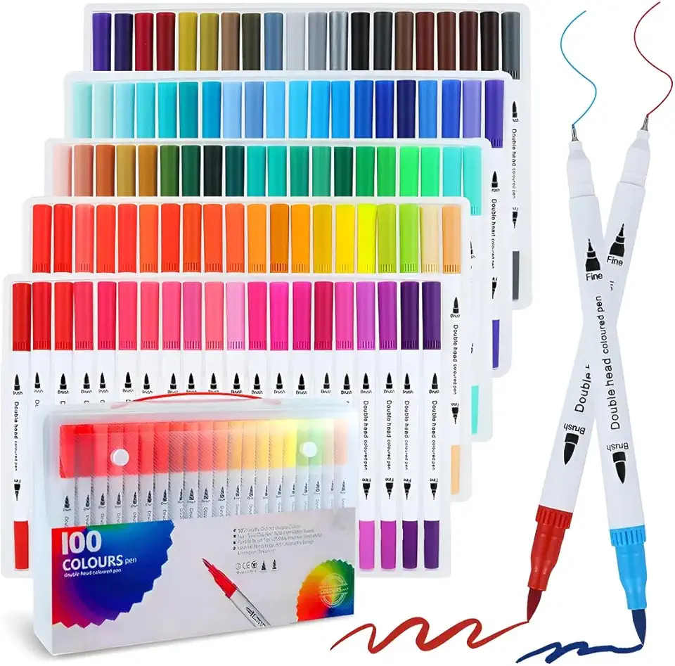 Canetas Brush Pen e Ponta Fina 2 em 1 Kit Profissional para Lettering Caligrafia e Desenho Canetinhas Coloridas Dual Tip para Artistas Estudantes e Adultos (100 cores)