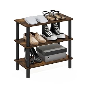 Furinno TURN-N-TUBE Shoe Rack 3-Tier Shoe Organizer Shoe Rack Storage with Freestanding Organizer 11 7 x 23 6