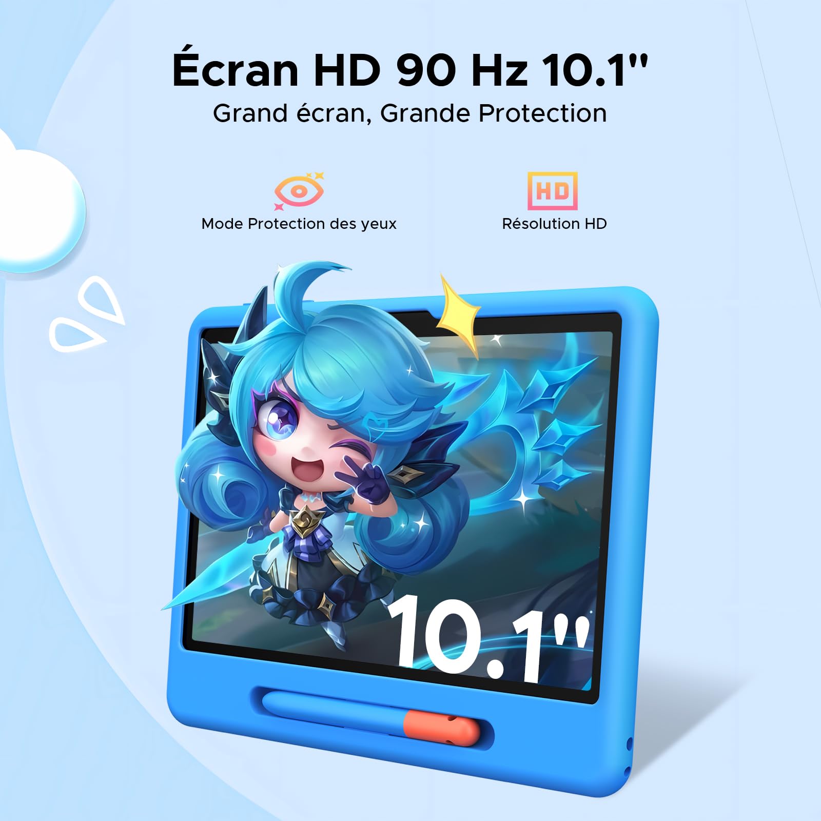 Tablette pour Enfants P10 Android 16, 10 Pouces, Gemini AI, 90 Hz, 32Go RAM + 64Go ROM, 7000 mAh/Wi-FI 5/OTG/Face ID, livrée avec étui de Protection et Stylet