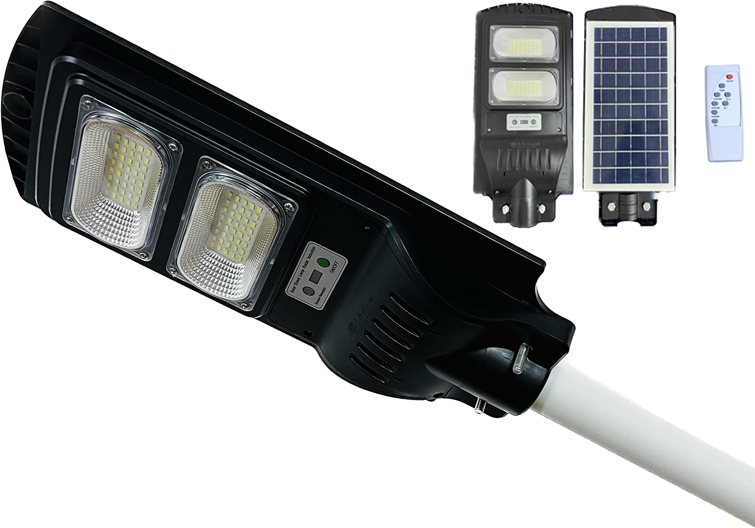 GlowBase Solar LED Street Light All in One 40 Watt LED Chip Automatic Motion Sensor with Remote IP65 Waterproof IP65 Waterproof Outdoor Use Black