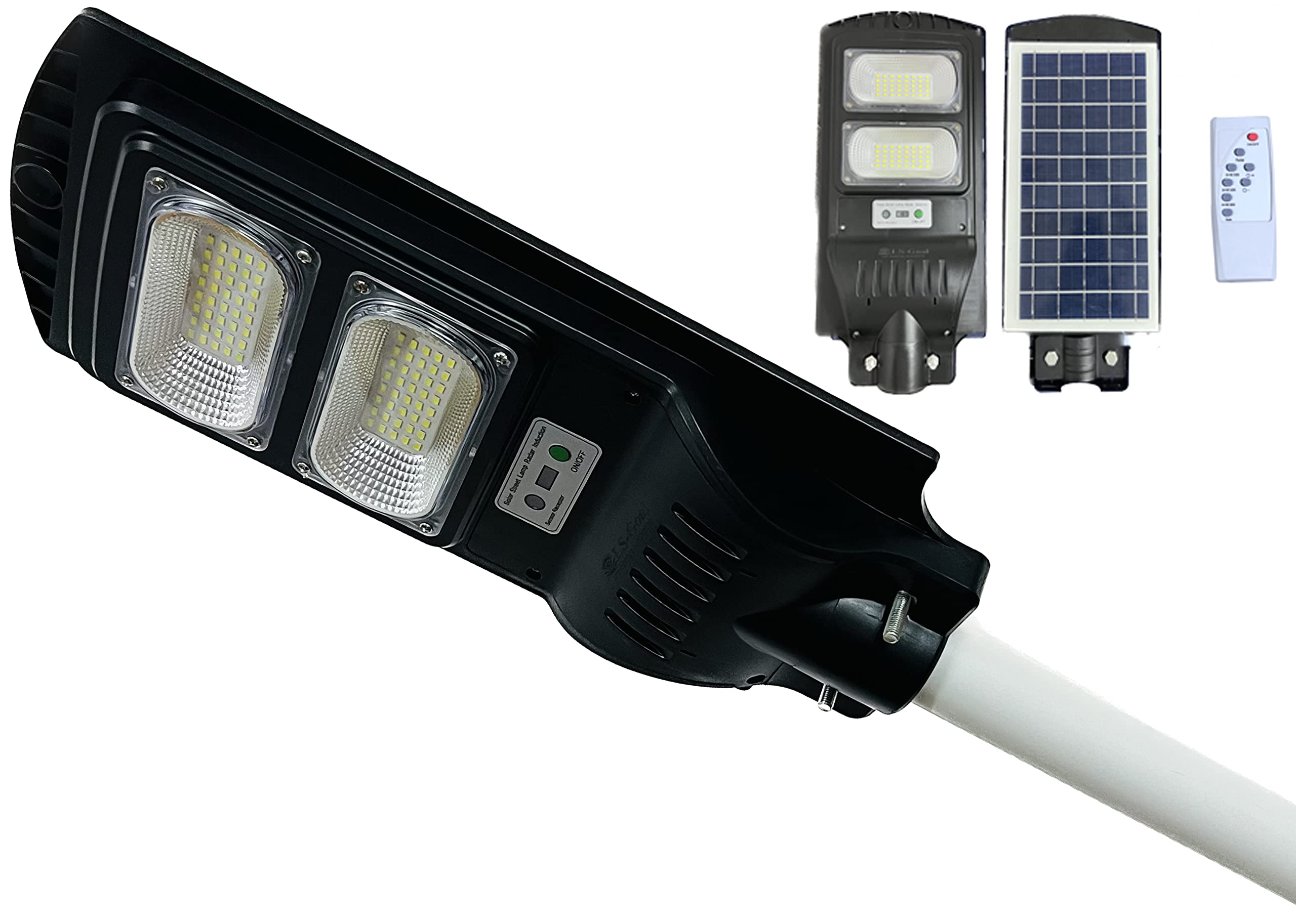 GlowBase Solar LED Street Light All in One 40 Watt LED Chip Automatic Motion Sensor with Remote IP65 Waterproof IP65 Waterproof Outdoor Use Black