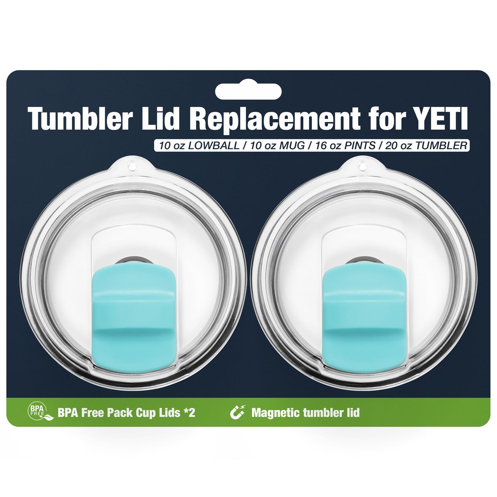 20 oz 591 ml Tumbler Lids for YETI,Magnetic Tumbler Lid Replacement for YETI,BPA Free 2 Pack Seafoam Tumbler Lids