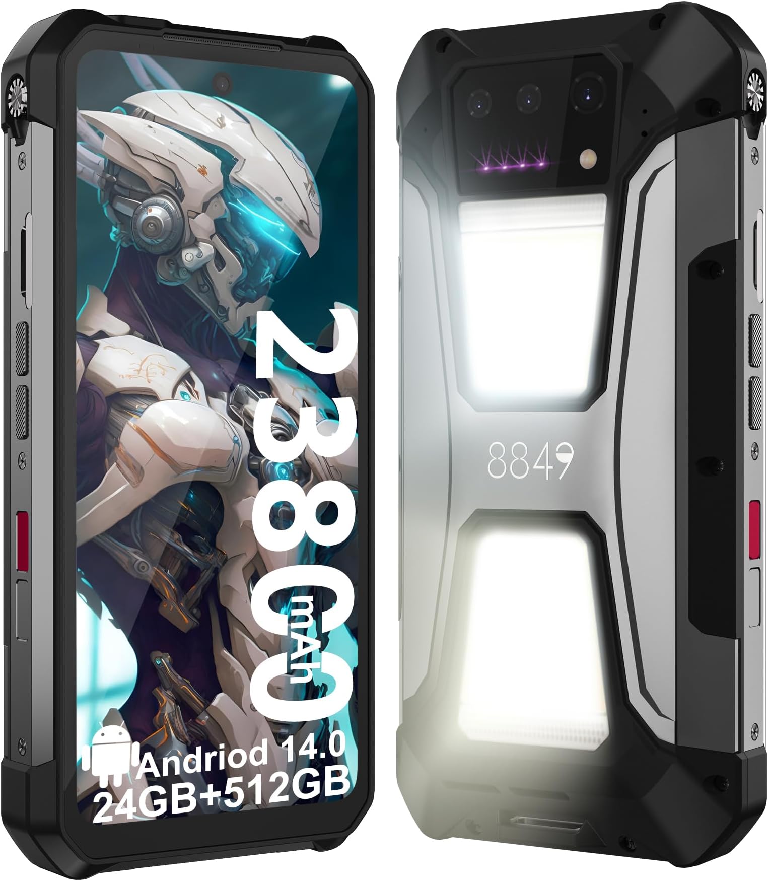 8849 Tank 2 Pro Rugged Smartphone Unlocked, 24+512GB/1TB Android 14 Rugged Cell Phone with Projector, 6.79’’ 4G Waterproof Mobile Phones 23800mAh, Fingerprint/Dual Sim/OTG/GPS/Face ID